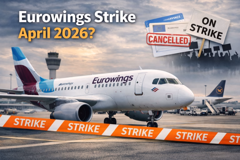 Image collage depicting the Eurowings strike news from April 2026